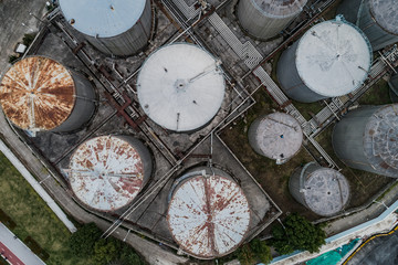 Aerial view of the pipelines and storage tanks