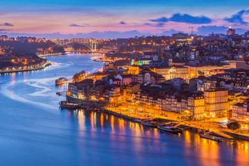 Fototapeta na wymiar Evening cityscape of Porto (Oporto), Portugal