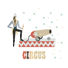 Circus performance. Hand drawn imitation. Man with gun. Vector illustration.