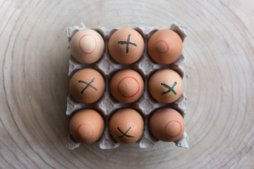 Jajka pomalowane na Wielkanoc -kółko, krzyżyk. 