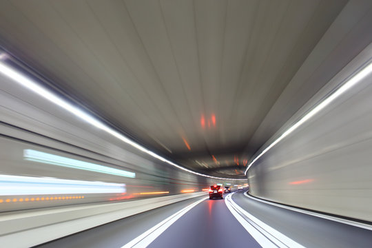 Fototapeta Car driving through the tunnel