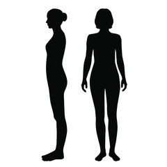 Vector silhouettes of woman standing, different poses,  couple,  black color, isolated on white background