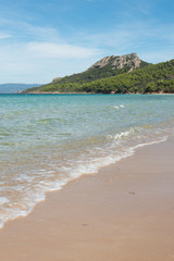 Paradisiacal beach of Notre Dame, island of Porquerolles,  in the south of France.