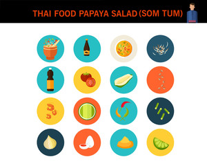 Thai food papaya salad (Som Tum) concept flat icons