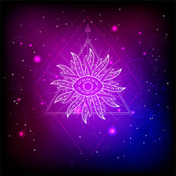 Vector illustration of Sacred or mystic symbol on abstract background.