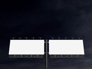 Obraz premium 3D rendering of blank billboard (empty advertisement) with clouds. Empty mockup template