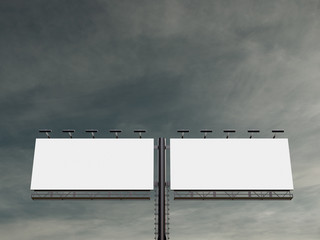3D rendering of blank billboard (empty advertisement) with clouds. Empty mockup template