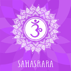 Vector illustration with symbol chakra Sahasrara on abstract background.