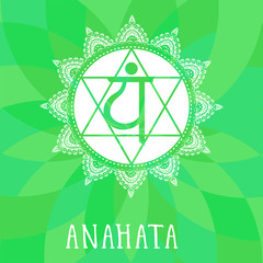 Vector illustration with symbol chakra Anahata on abstract background.