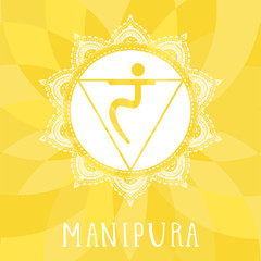 Vector illustration with symbol chakra Manipura on abstract background.
