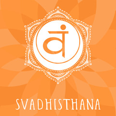 Vector illustration with symbol chakra Svadhishana  on abstract background.