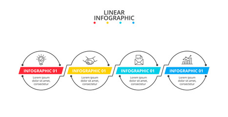 Thin line flat circles infographic with colors strips. Business concept with 4 options, parts, steps or processes