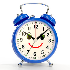 Funny alarm clock on white background. 3D rendering