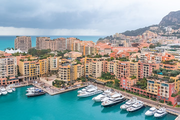 Fototapeta na wymiar Monaco, bay of Monte Carlo with the marina, luxury buildings and towers 