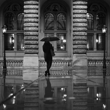 Umbrella girl at Hamburg town hall