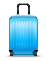 Blue modern suitcase for travel, case icon isolated on white transparent background. Luggage for airport. Eps10 vector illustration.