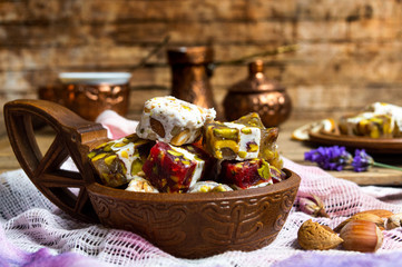 Turkish delights with pistachios and rose flower