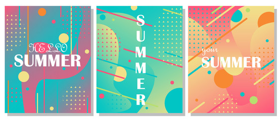 Set of 3 abstract backgrunds. Liquid color abstract background design. Fluid vector gradient design. Summer poster.