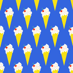 Cartoon seamless pattern. Vector summer background. Ice cream cones.