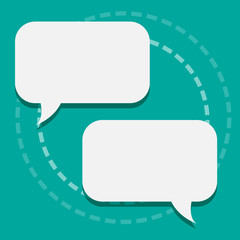 Two Blank White Speech Balloon Engaging in Conversation on Pastel Backdrop Design business concept. Business ad for website and promotion banners. empty social media ad