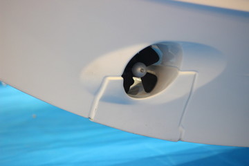 Bow thruster on the stern of a motor boat - ship mooring accessory