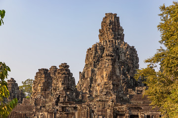 Fototapeta premium Beautiful landscape architecture of Ancient Stone castles at Bayon castles in Angkor Thom, Siem Reap, Cambodia
