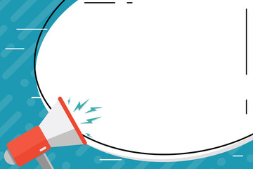 Blank White Huge Oval Shape Sticker and Megaphone Shouting with Volume Icon Design business Empty copy space text for Ad website promotion isolated Banner template