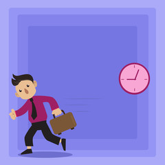 Man in Tie Carrying Briefcase Walking in a Hurry Past the Analog Wall Clock Design business Empty template isolated Minimalist graphic layout template for advertising