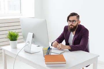 People, designer and technology concept - Artist working on at the computer