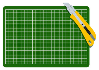 Obraz premium 文房具。カッターナイフのイラスト。カッターナイフと紙。