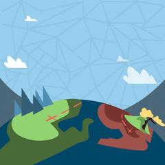 Mountain View with Marked Hiking Trail and Trekking Tracks for Outdoor Ads Design business concept. Business ad for website and promotion banners. empty social media ad