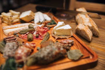 Cheese and sausages as an appetizer