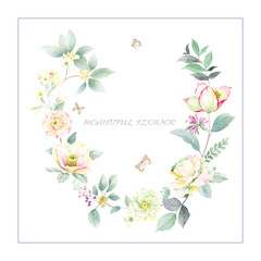Flowers watercolor illustration,Greeting card with flower, watercolor, can be used as invitation card for wedding, birthday and other holiday