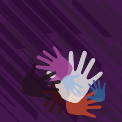 Color Hand Marks of Different Sizes Overlapping for Teamwork and Creativity Design business Empty copy space text for Ad website promotion isolated Banner template