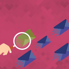 Magnifying Glass on One Different Color Envelope and others has Same Shade Copy Space design Empty template text for Ad, promotion, poster, flyer, web banner, article