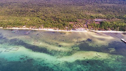 Beautiful aerial view beach starfish in Phu Quoc island with sea,white sand beach and palms, touristic concept