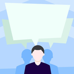 Faceless Man has Two Shadows Each has Their Own Speech Bubble Overlapping Design business concept Empty copy text for Web banners promotional material mock up template.