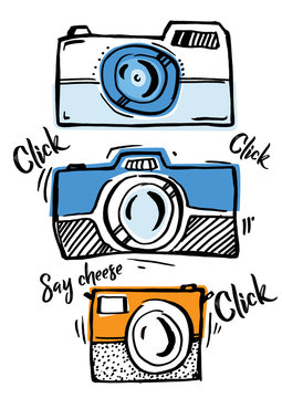 cartoon cameras with colors hand drawing vector icon