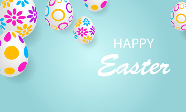 horizontal banner poster with easter eggs on blue background