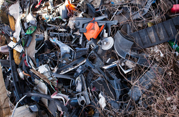 Environmental Pollution. Illegal Outdoor Garbage. Pollution concept. Rubbish. Spilled garbage on the street of a big city.