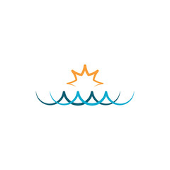 beach logo water wave and sun icon design element
