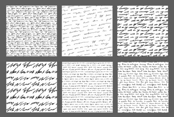 Handwriting backgrounds set sursive seamless patterns collection
