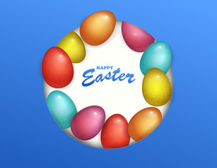 Beautyful fresh background of Happy Easter Holiday with colored egg and Sakura flower. Spring design for greeting card, party invitation etc.