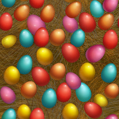Seamless background Happy Easter Holiday with colored egg in the basket. Design for greeting card, party invitation etc.
