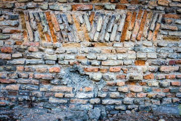 Old abandoned wall with bricked up window