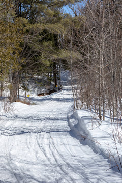 Snowmobile Trail Number 115 In Kingfield, Maine. Photographed On March 23, 2019.