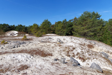 rocky chaos of Mont blanc hill in Fontainebleau forest