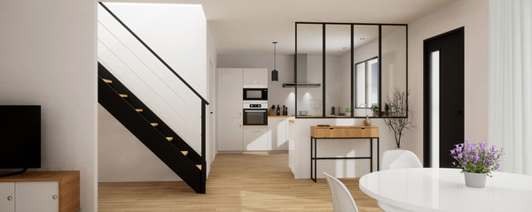vue 3d  panoramique cuisine avec verrière 20-03