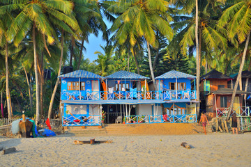 Colorful hotels in Palolem beach, Goa. - obrazy, fototapety, plakaty
