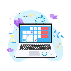 Online calendar with marks, tasks and notes . Concept of time management. with business icons